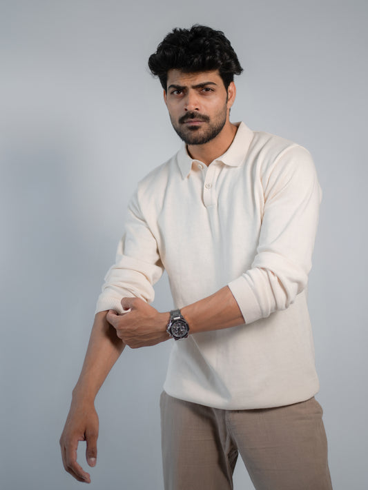 Cream Supersoft Cotton Polo - Full Sleeve