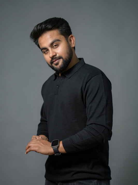 Black Supersoft Cotton Polo - Full Sleeve - The No Name Club