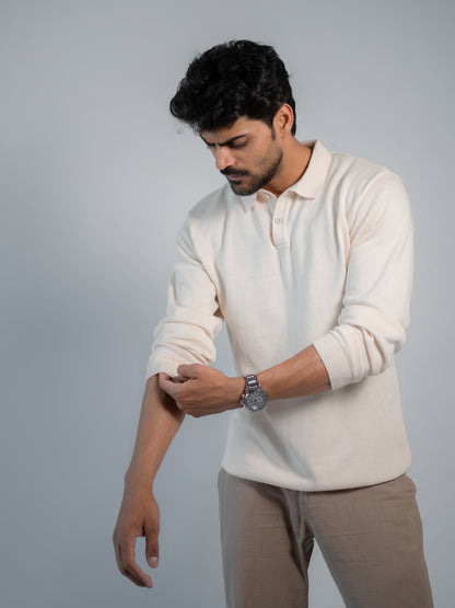 Cream Supersoft Cotton Polo - Full Sleeve