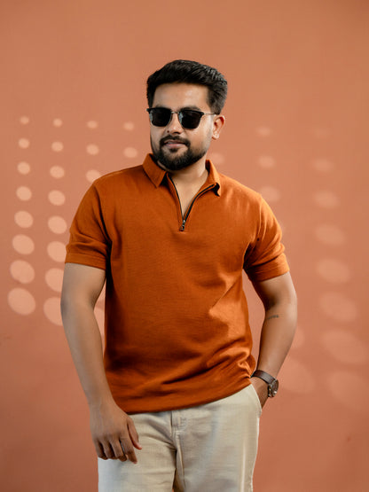 Burnt Orange Supersoft Cotton Polo - Half Sleeve