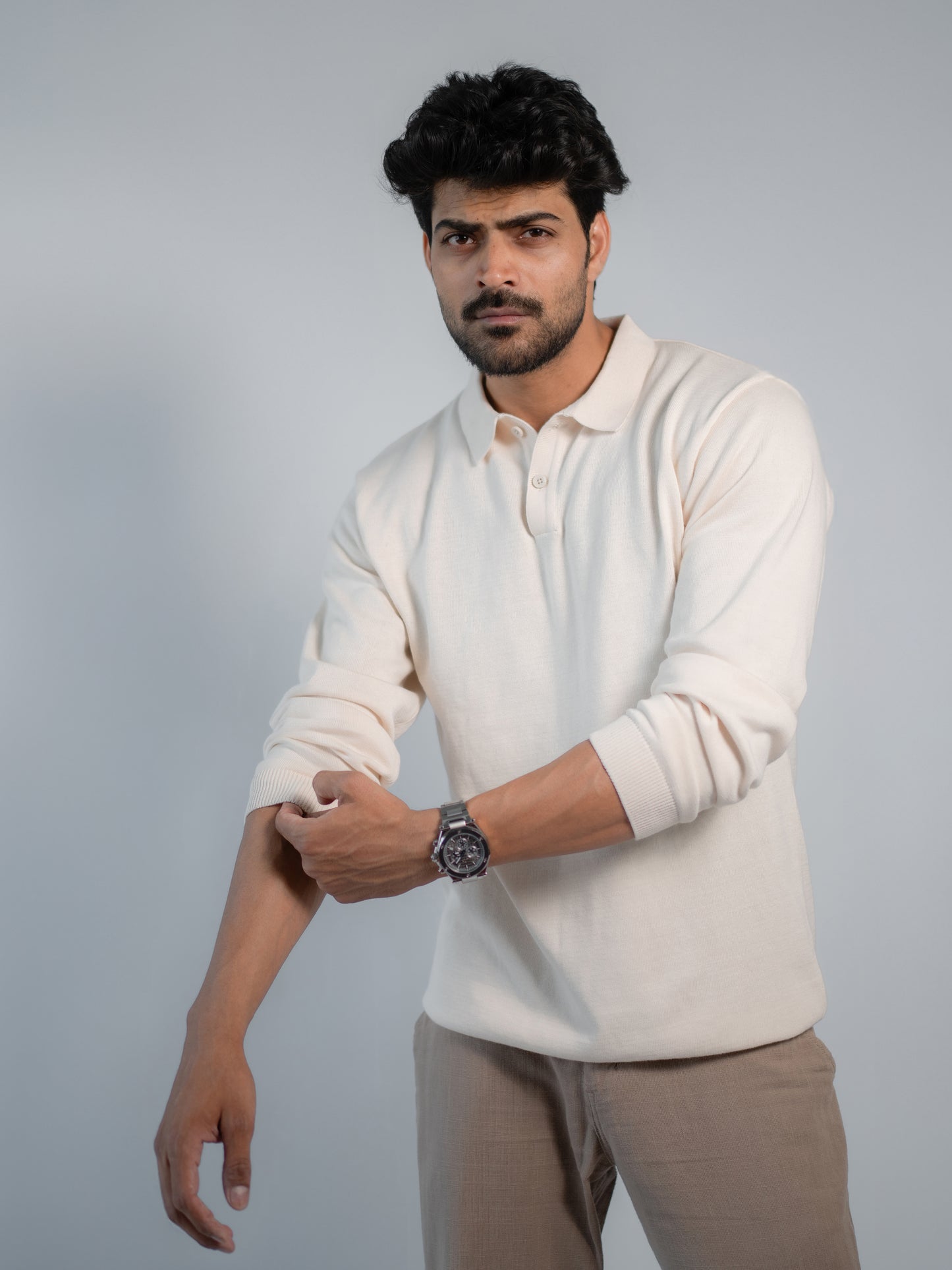 Cream Supersoft Cotton Polo - Full Sleeve
