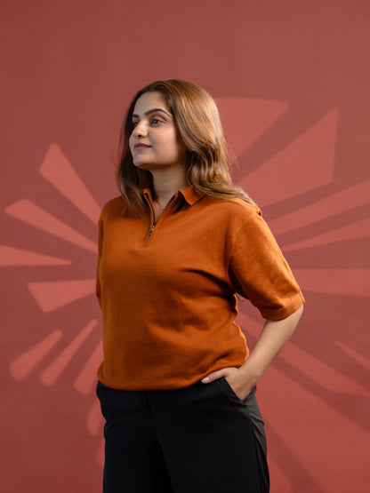 Burnt Orange Supersoft Cotton Polo - Half Sleeve