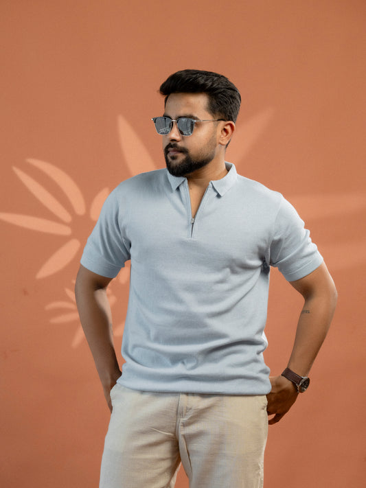 Sky Blue Supersoft Cotton Polo - Half Sleeve