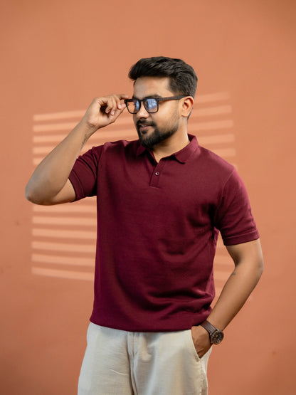 Wine Supersoft Cotton Polo - Half Sleeve
