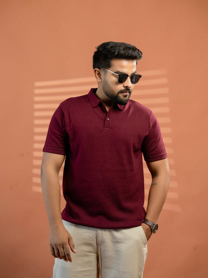 Wine Supersoft Cotton Polo - Half Sleeve