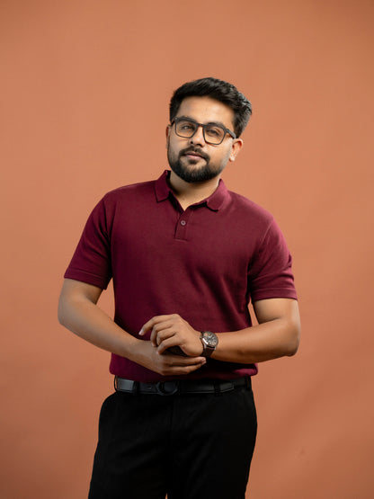 Wine Supersoft Cotton Polo - Half Sleeve