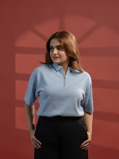 Sky Blue Supersoft Cotton Polo - Half Sleeve