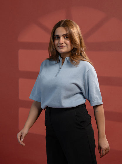 Sky Blue Supersoft Cotton Polo - Half Sleeve