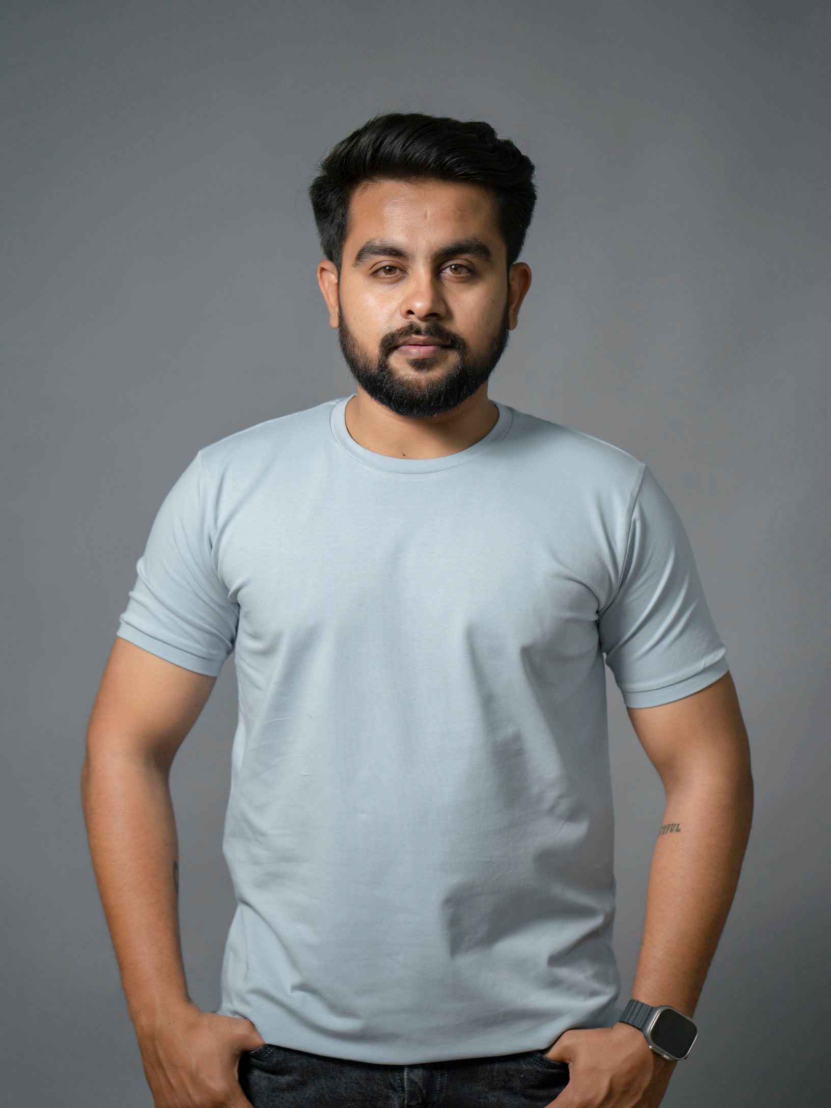 Mist Blue Refined Crew Neck Tshirt - The No Name Club