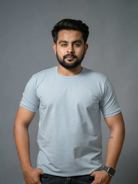 Mist Blue Refined Crew Neck Tshirt - The No Name Club