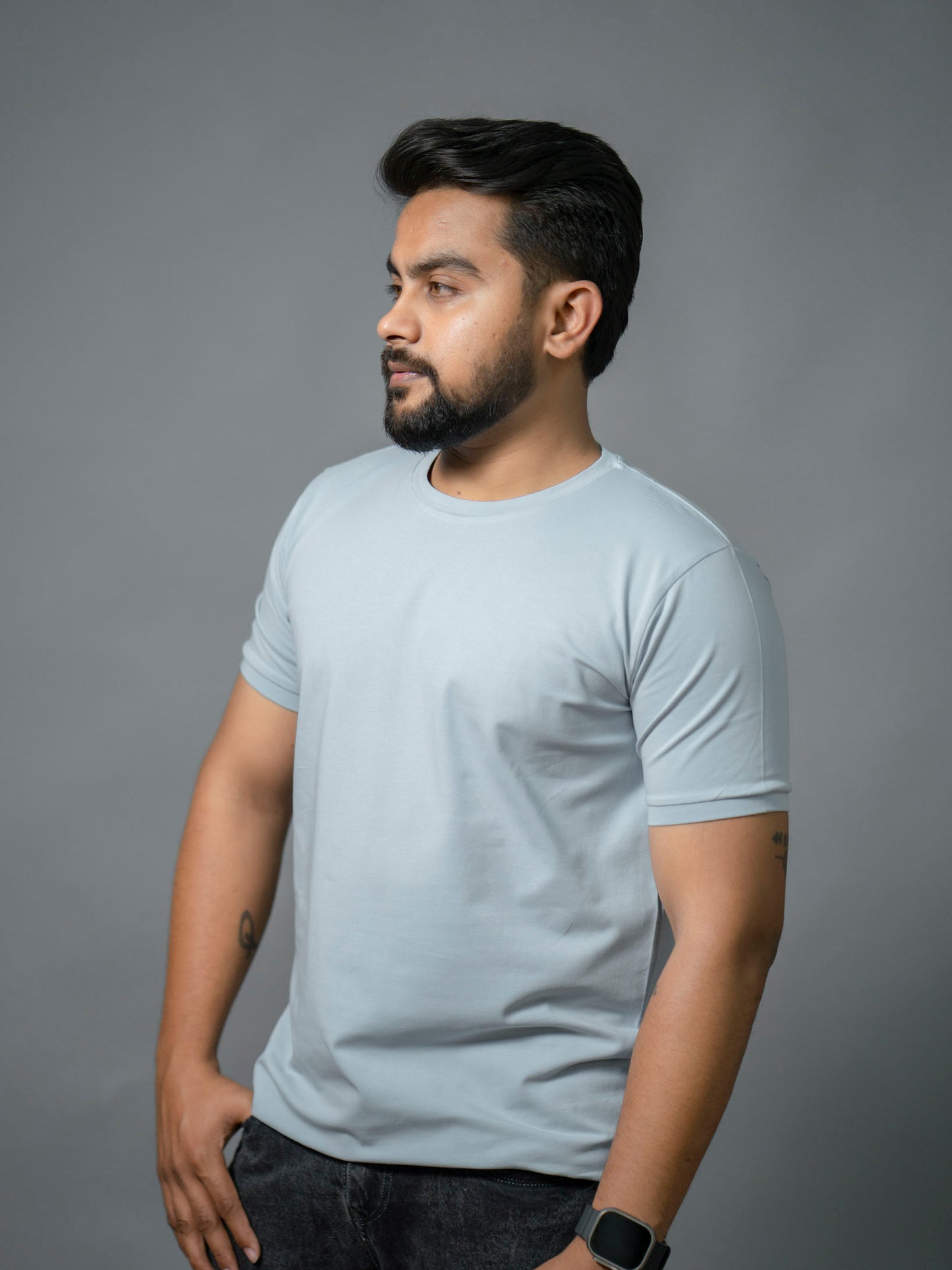 Mist Blue Refined Crew Neck Tshirt - The No Name Club