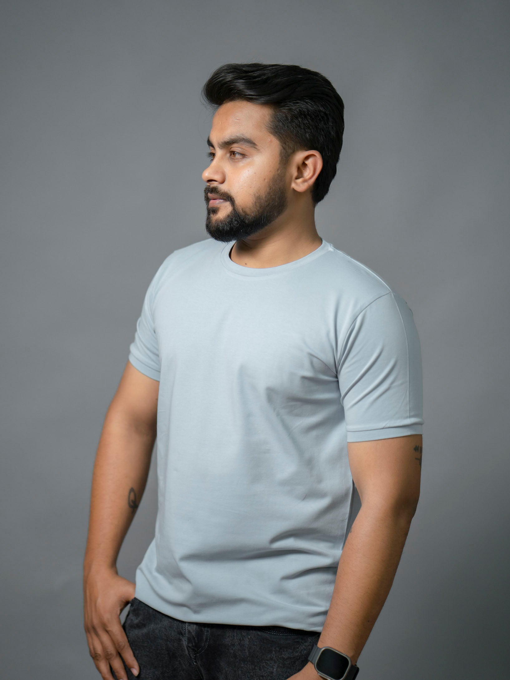 Mist Blue Refined Crew Neck Tshirt - The No Name Club
