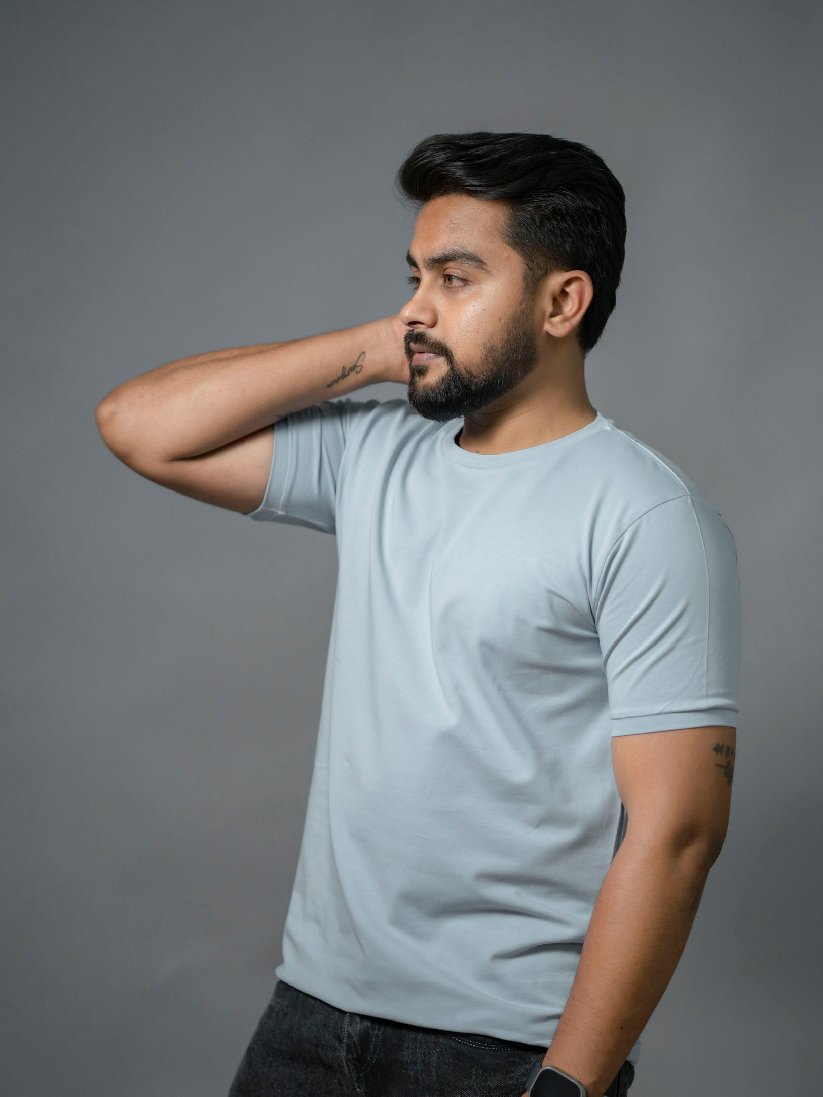 Mist Blue Refined Crew Neck Tshirt - The No Name Club