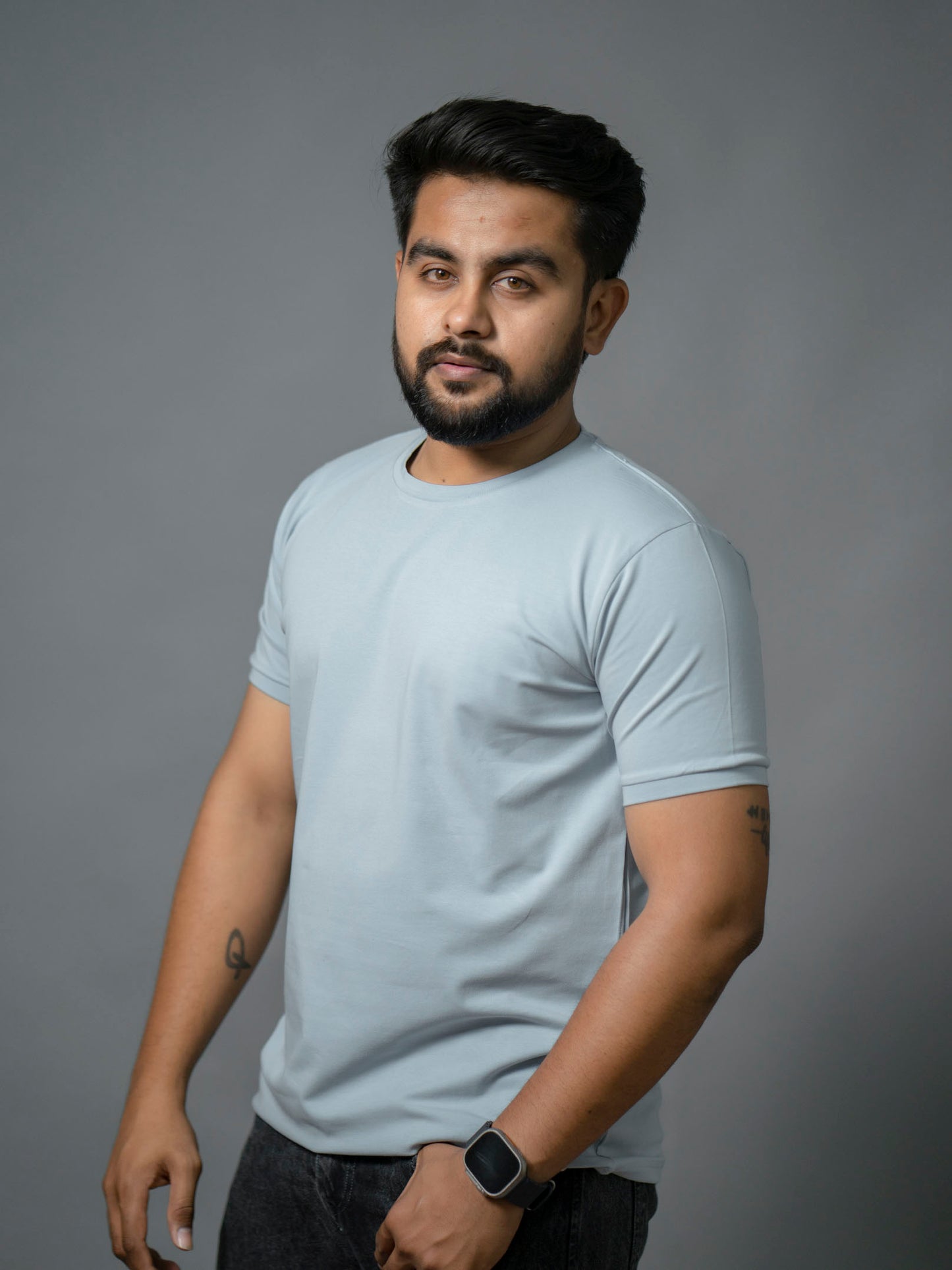 Mist Blue Refined Crew Neck Tshirt - The No Name Club