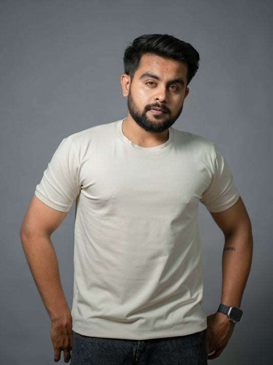 Cream Refined Crew Neck Tshirt - The No Name Club