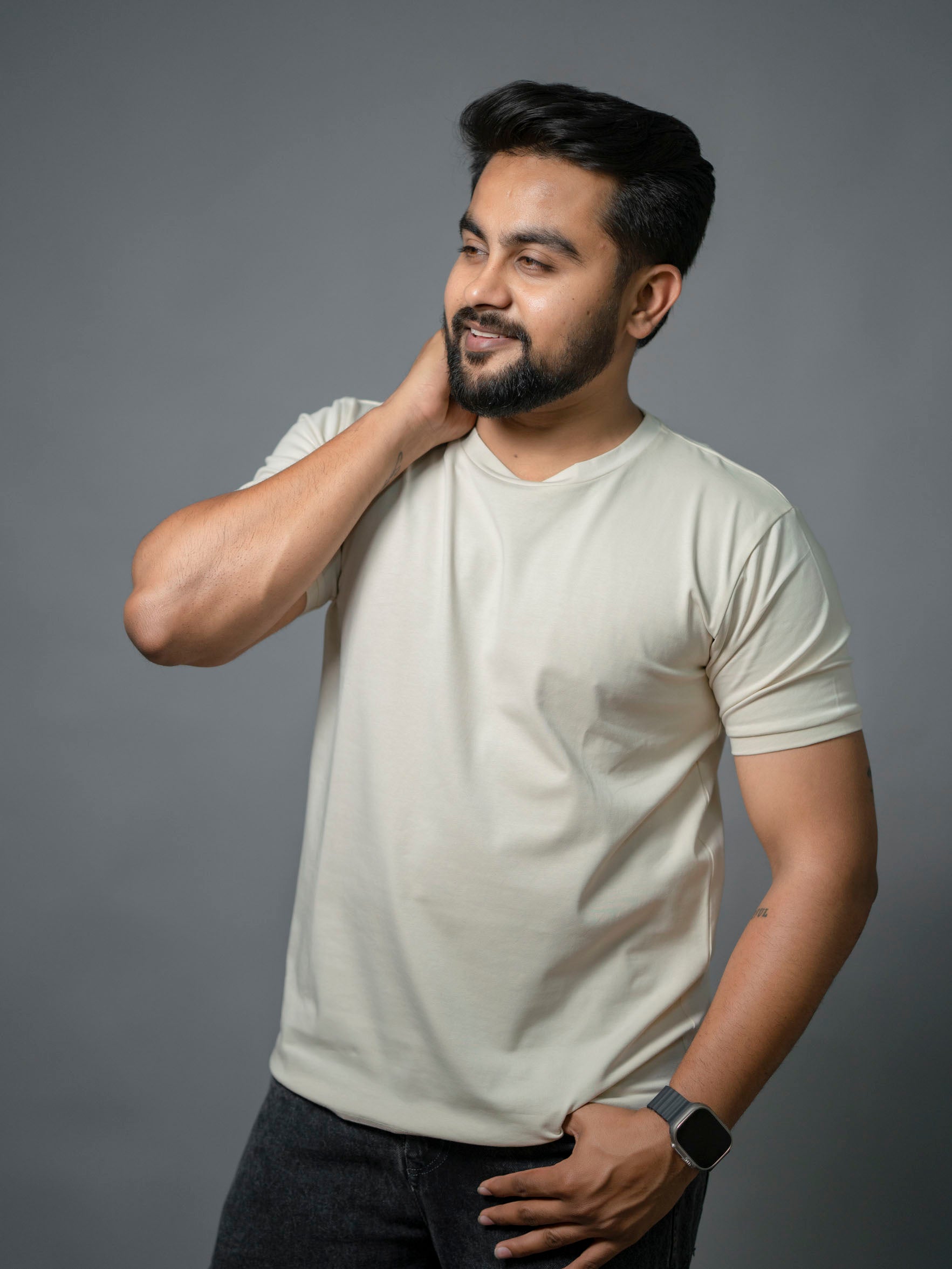 Cream Refined Crew Neck Tshirt - The No Name Club