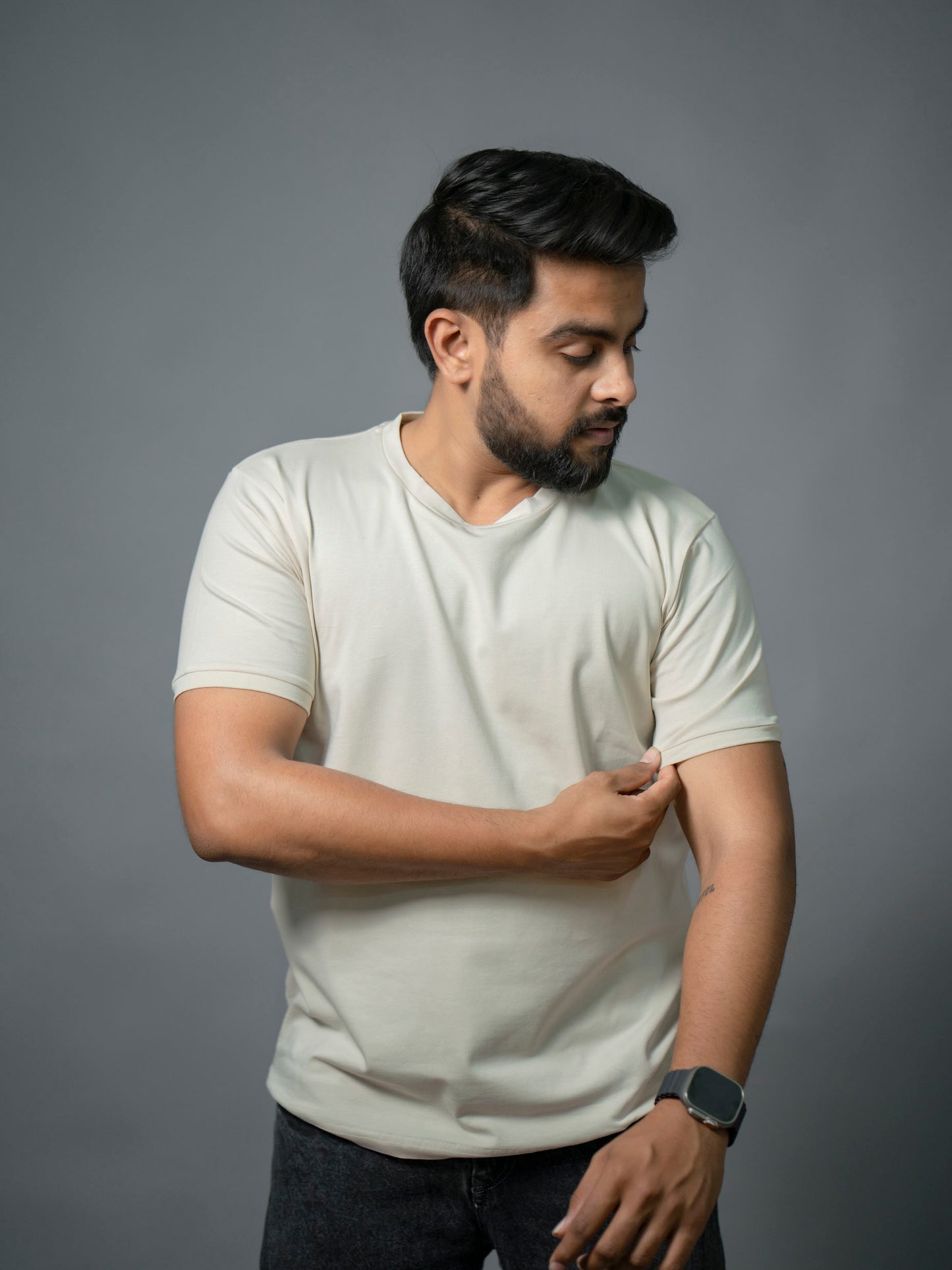 Cream Refined Crew Neck Tshirt - The No Name Club