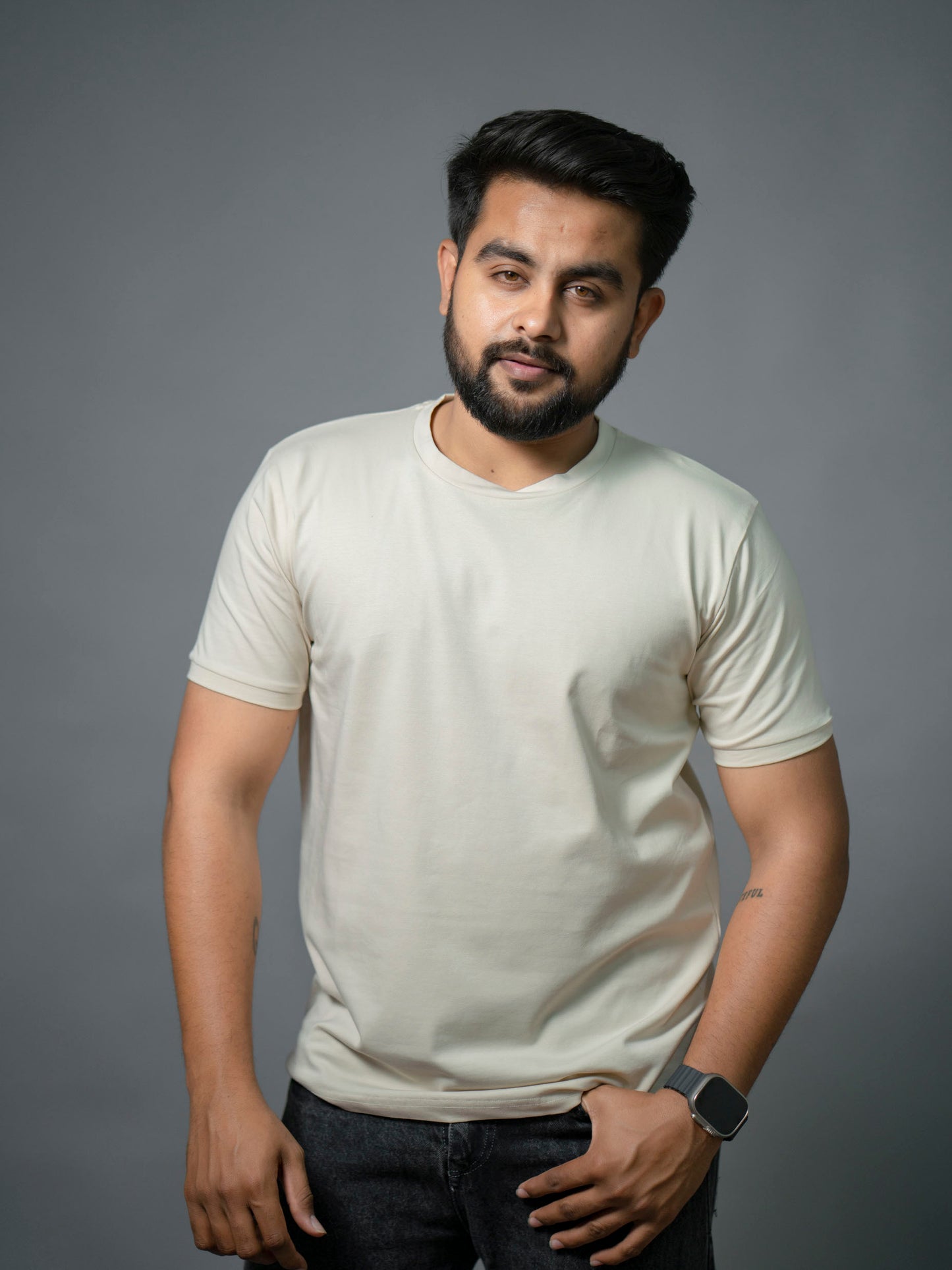 Cream Refined Crew Neck Tshirt - The No Name Club