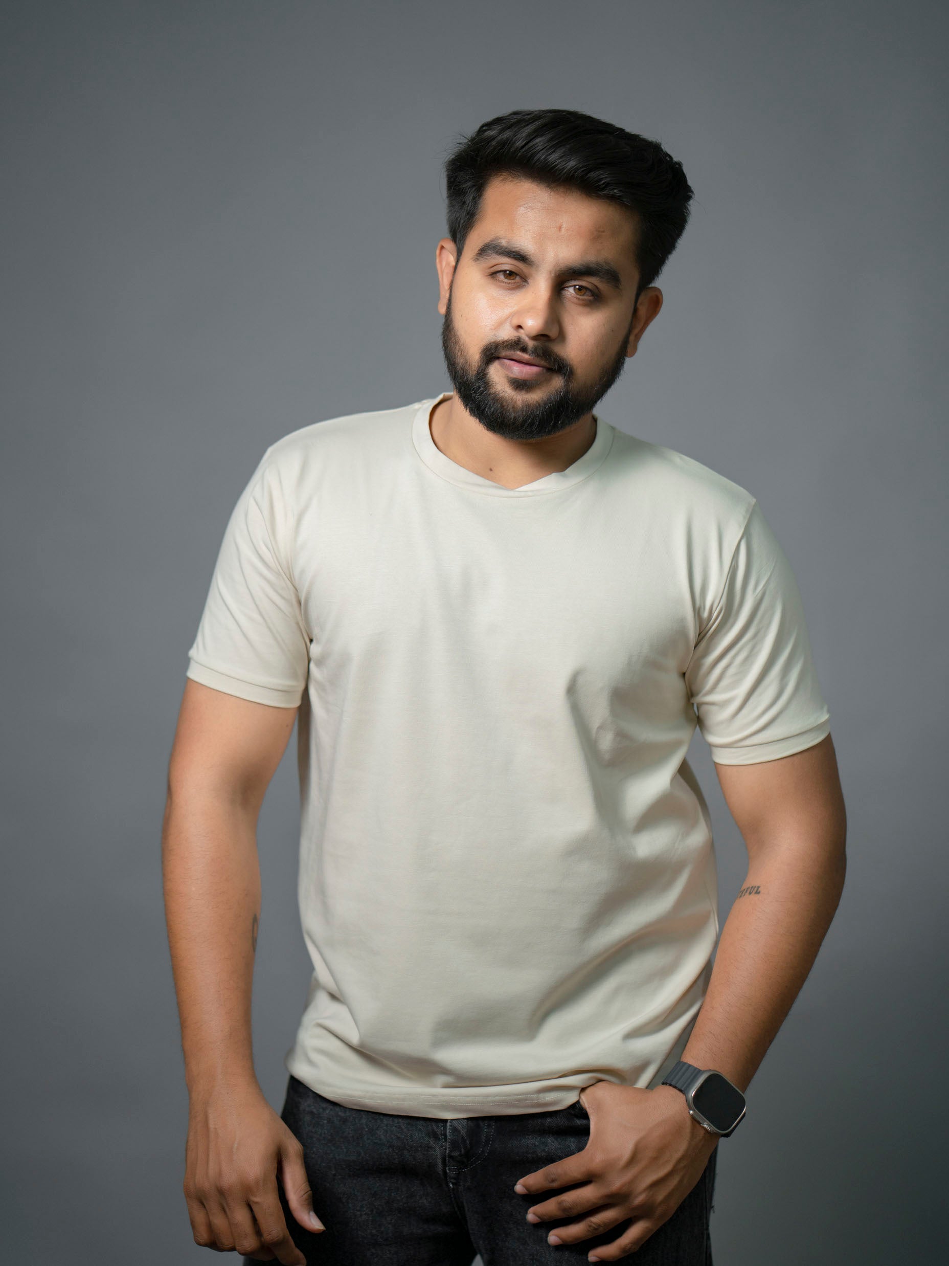 Cream Refined Crew Neck Tshirt - The No Name Club