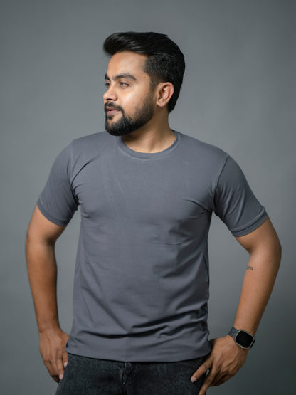 Charcoal Grey Refined Crew Neck Tshirt - The No Name Club