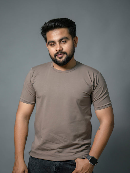 Mocha Brown Refined Crew Neck Tshirt - The No Name Club