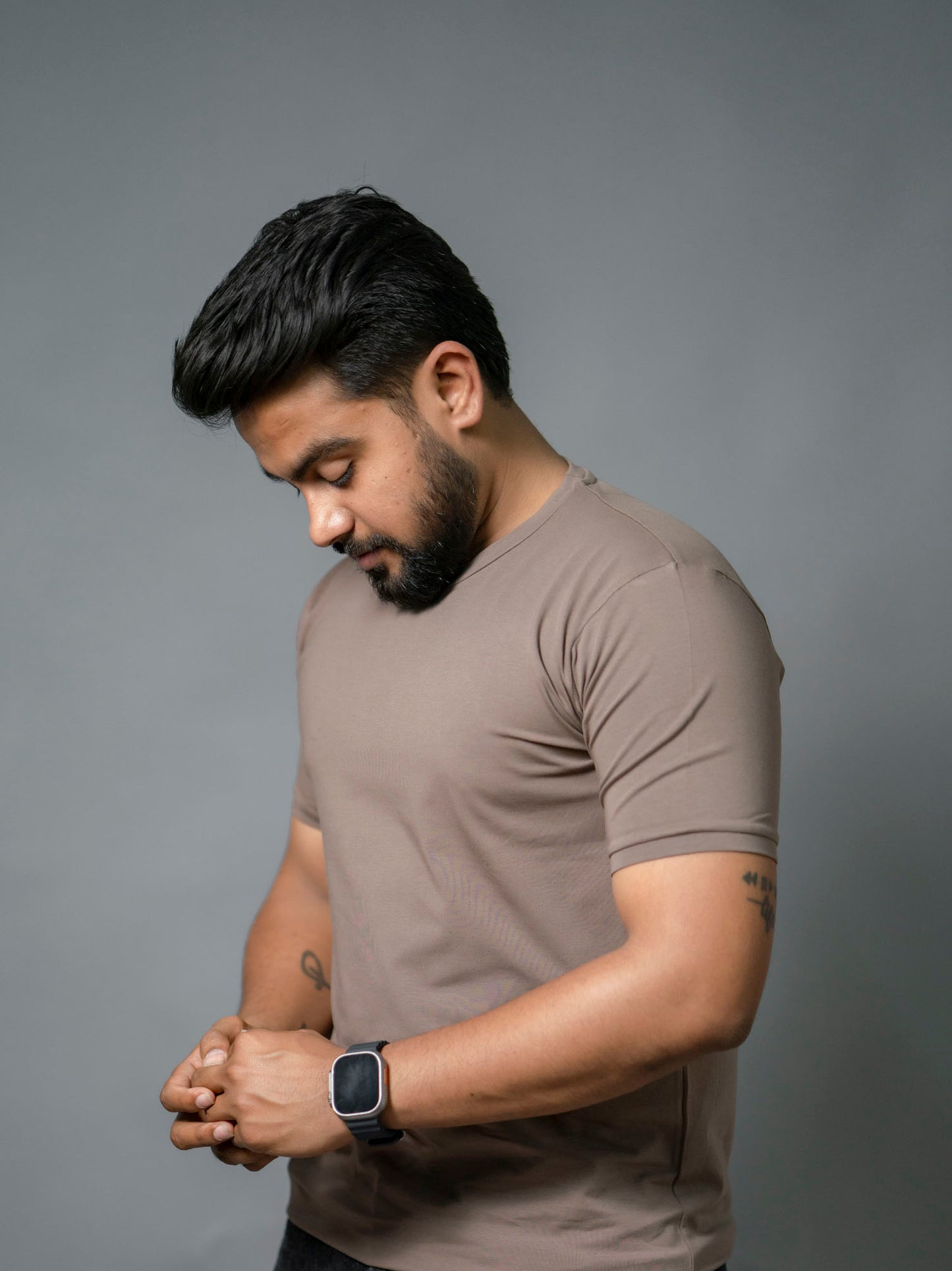 Mocha Brown Refined Crew Neck Tshirt - The No Name Club