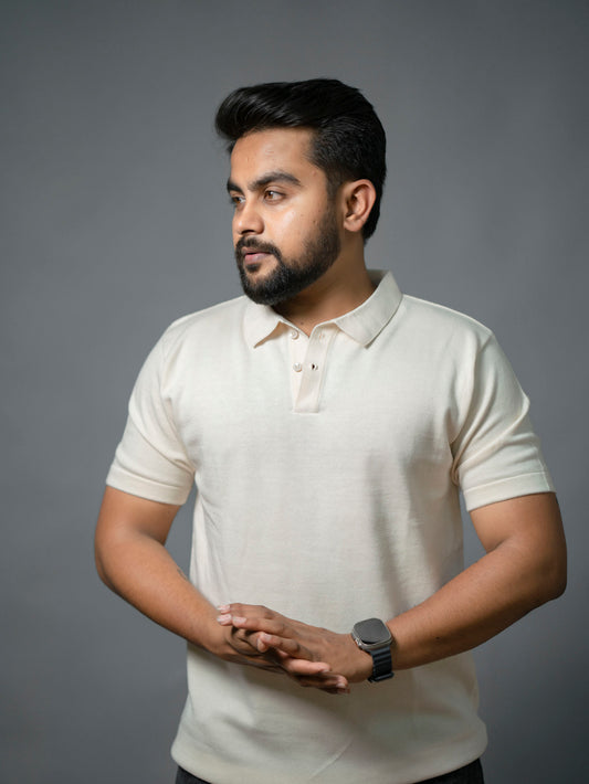 Cream Supersoft Cotton Polo - Half Sleeve - The No Name Club