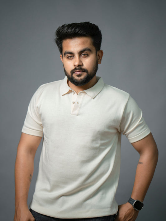 Cream Supersoft Cotton Polo - Half Sleeve - The No Name Club