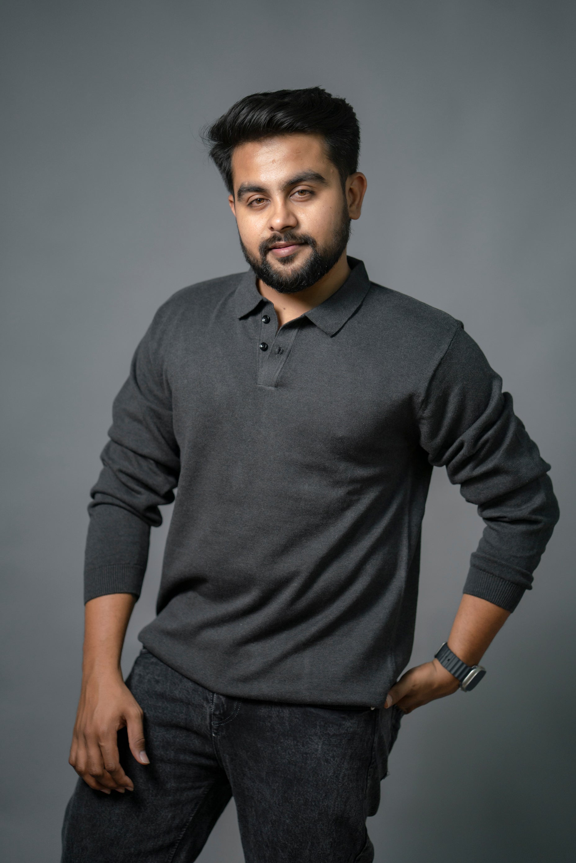 Anthracite Grey Supersoft Cotton Polo - Full Sleeve - The No Name Club