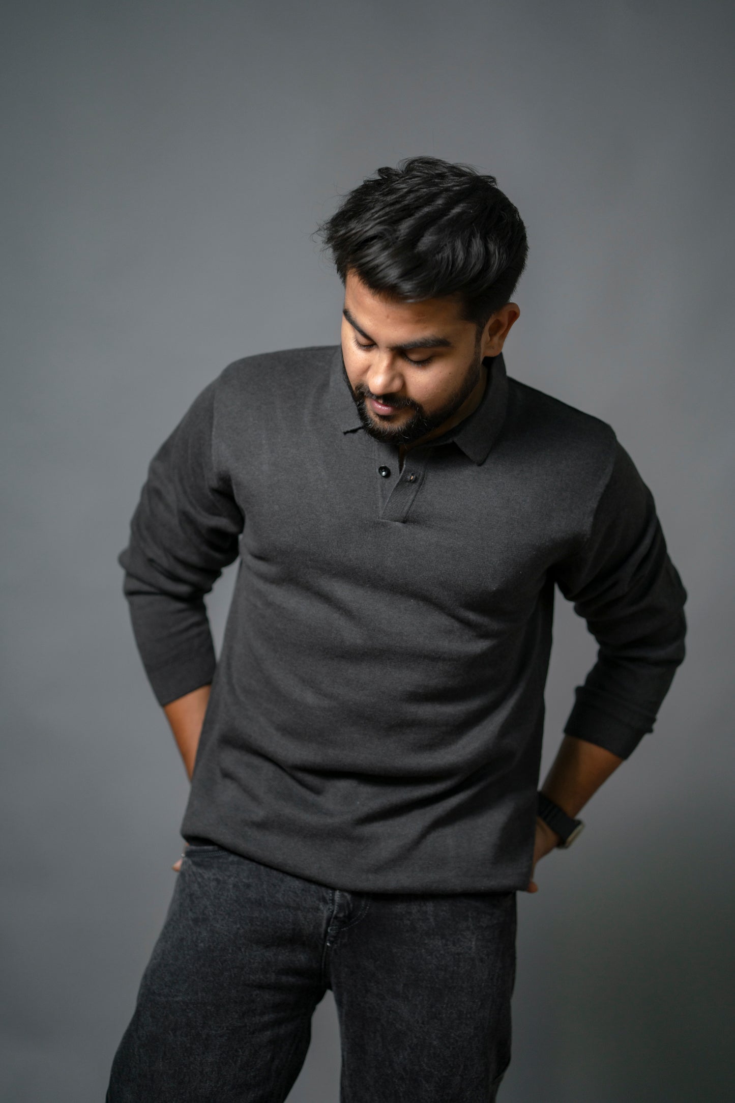 Anthracite Grey Supersoft Cotton Polo - Full Sleeve - The No Name Club
