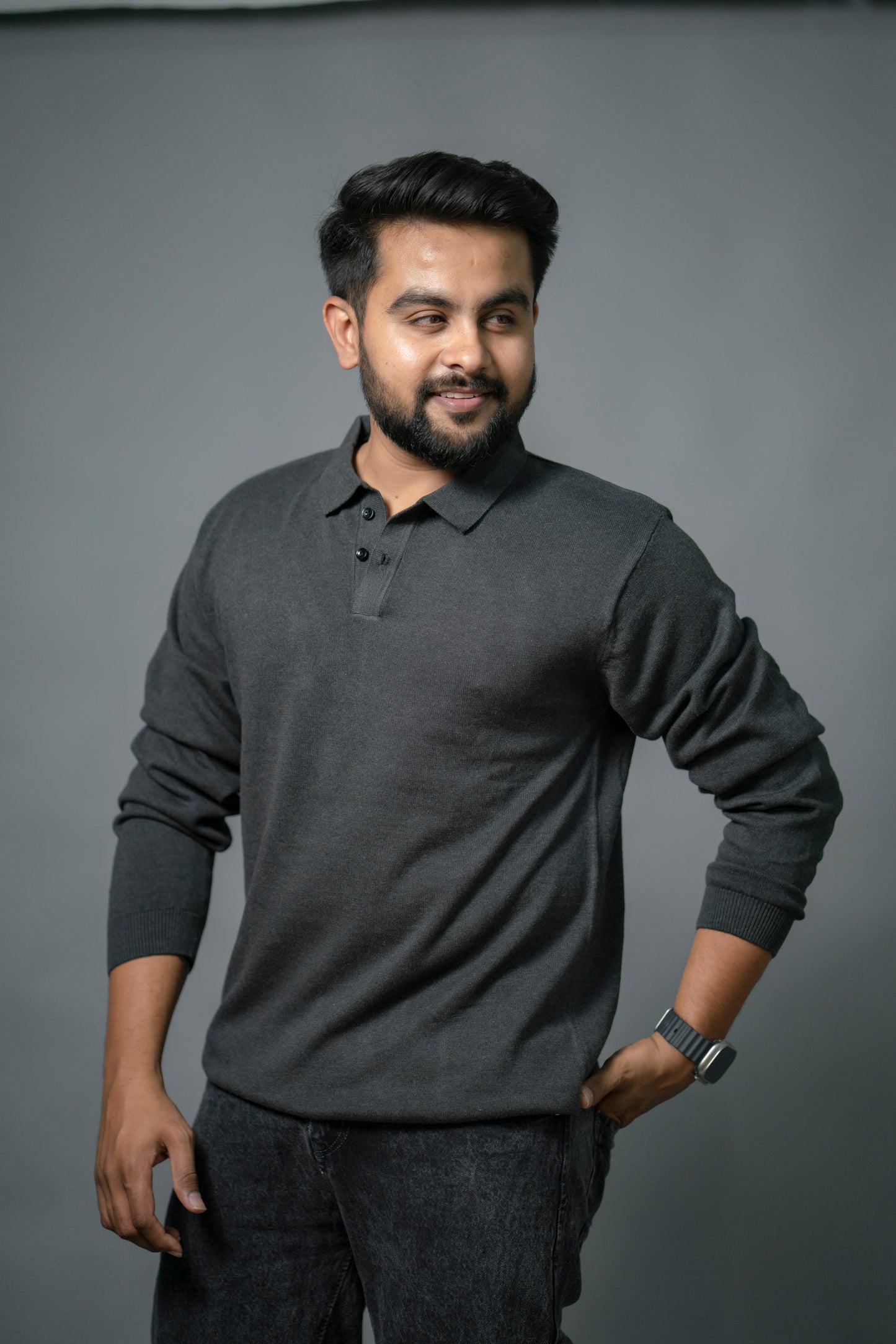 Anthracite Grey Supersoft Cotton Polo - Full Sleeve - The No Name Club