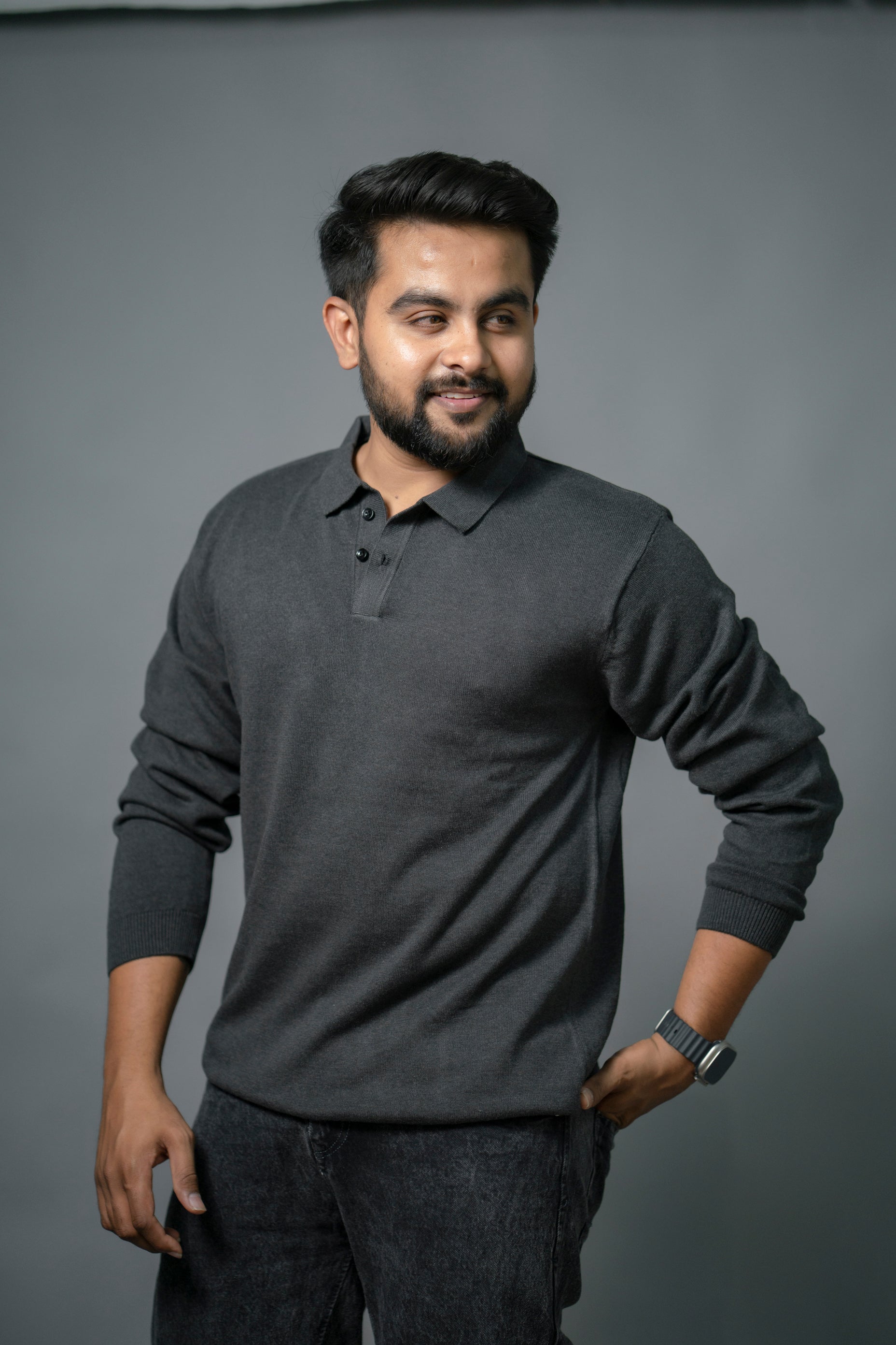 Anthracite Grey Supersoft Cotton Polo - Full Sleeve - The No Name Club