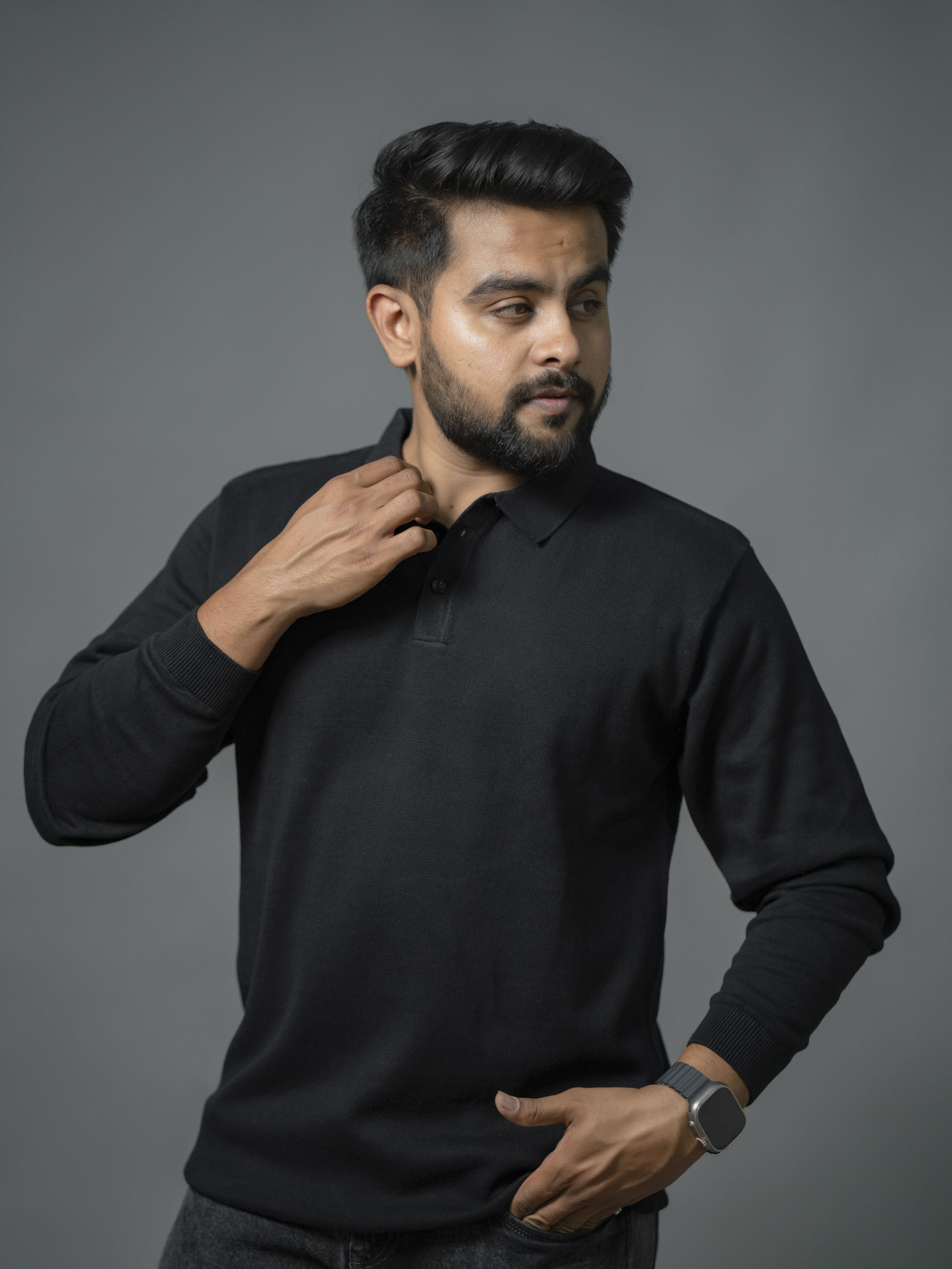 Black Supersoft Cotton Polo - Full Sleeve - The No Name Club