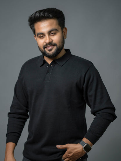 Black Supersoft Cotton Polo - Full Sleeve - The No Name Club