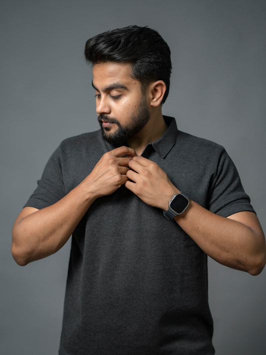 Anthracite Grey Supersoft Cotton Polo - Half Sleeve - The No Name Club