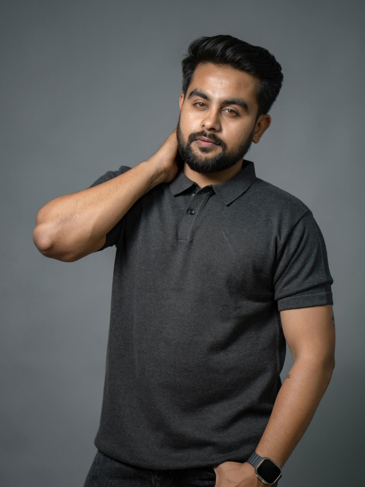 Anthracite Grey Supersoft Cotton Polo - Half Sleeve - The No Name Club